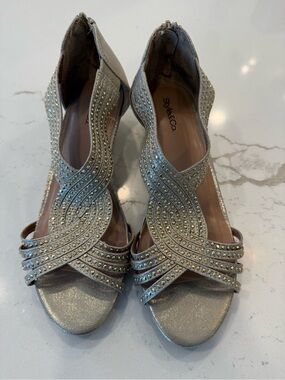 Style & Co. Silver Rhinestone Crisscross Open-Toe Heels